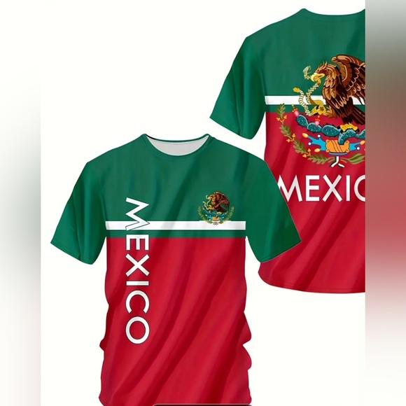 "Versatile T-shirt for Men with 3D Digital Pattern ""MEXICO"", Short Sleeves, Ro - Picture 2 of 4